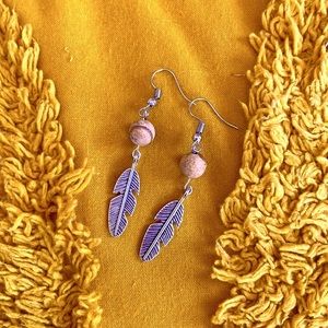 New! Handmade Earth Stone Feather Earrings